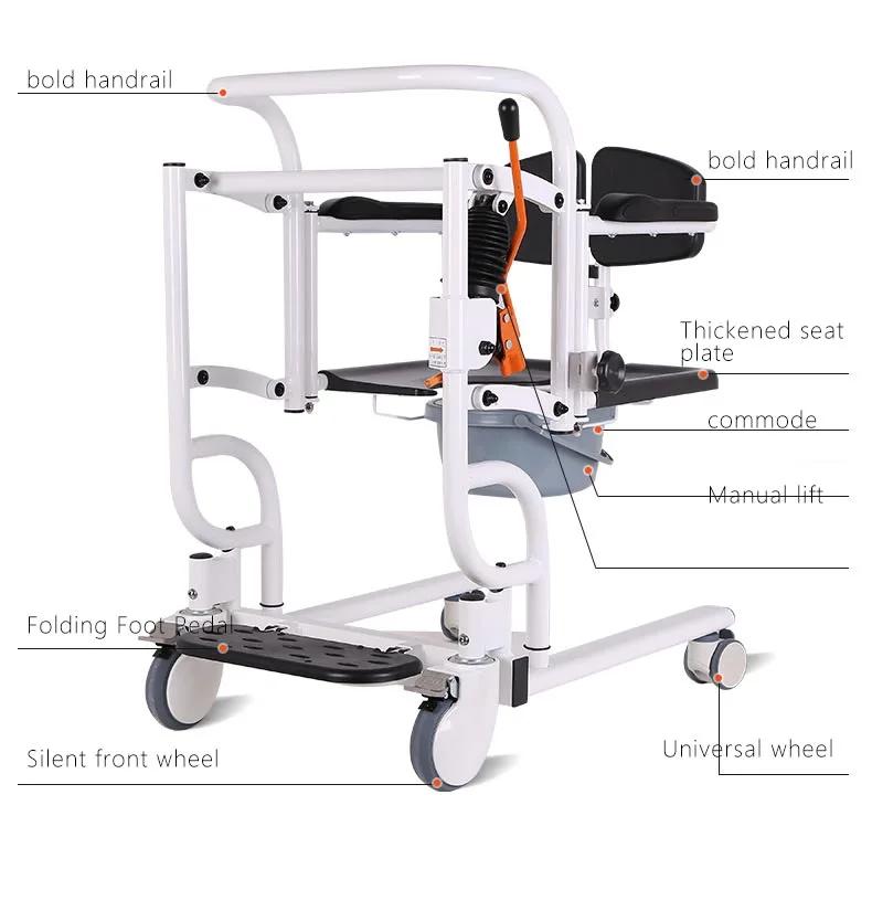 Easy Operate Manual Patient Lift Transfer Chair Bath Stool  Disabled Elderly Moving Chair Toilet 2