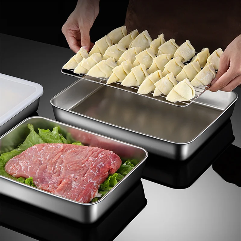 

304 stainless steel Food Storage Box Container Kitchen Refrigerator Airtight Fresh-Keeping Storage Box Meat Kitchen Organizer