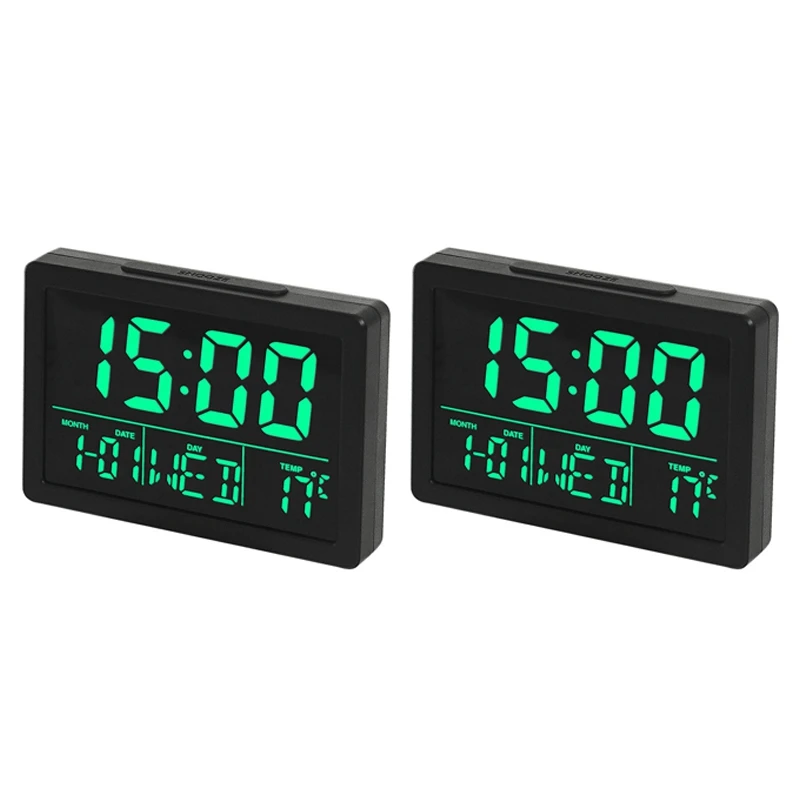 

Цифровой будильник с большим фотографическим дисплеем, настольные часы с функцией повтора и измерения температуры, черный и зеленый цвета, 2 шт.