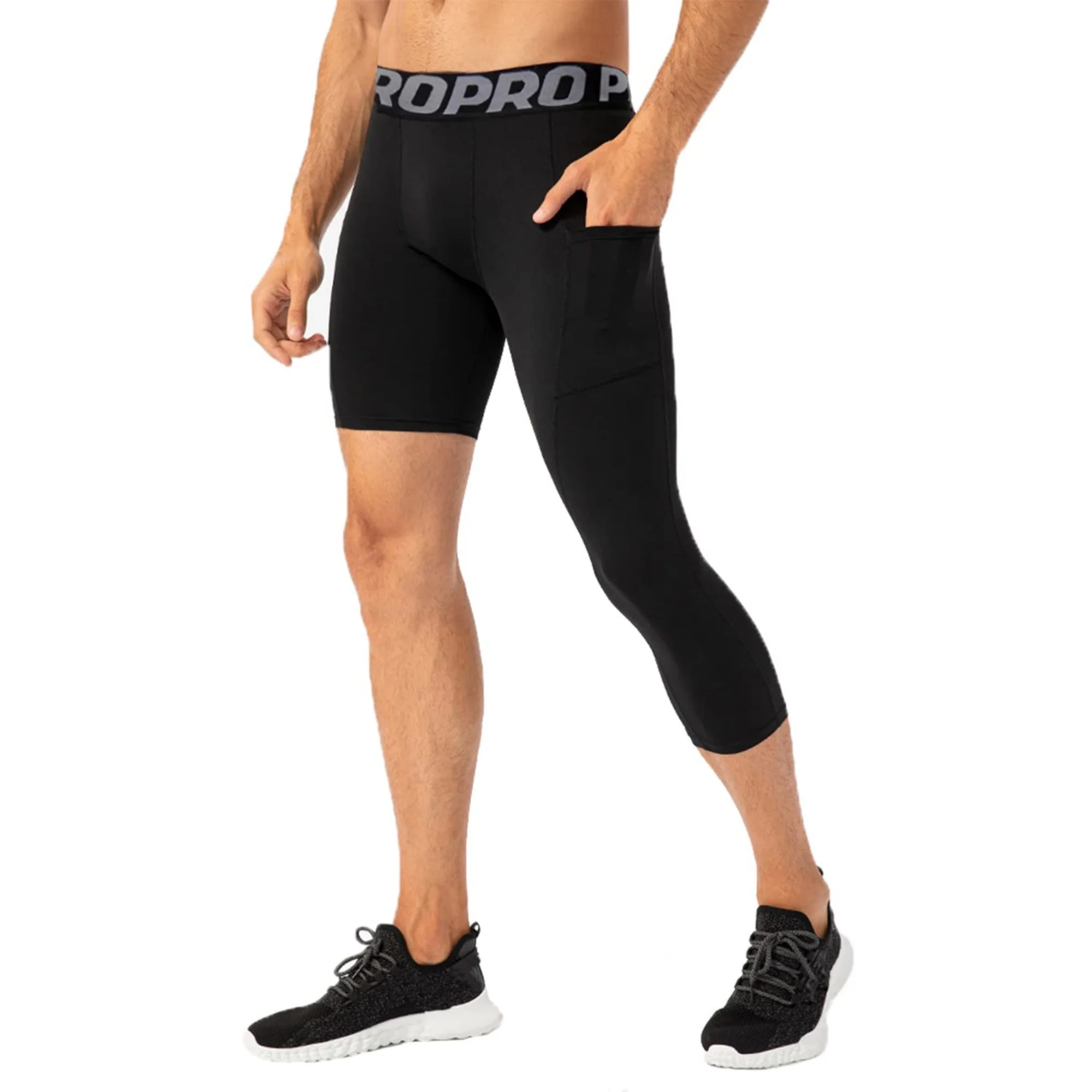 3/4 One Leg compression tights for Basketball Leg Sleeve Capri Athletic Base Layer Underwear for Gym Running