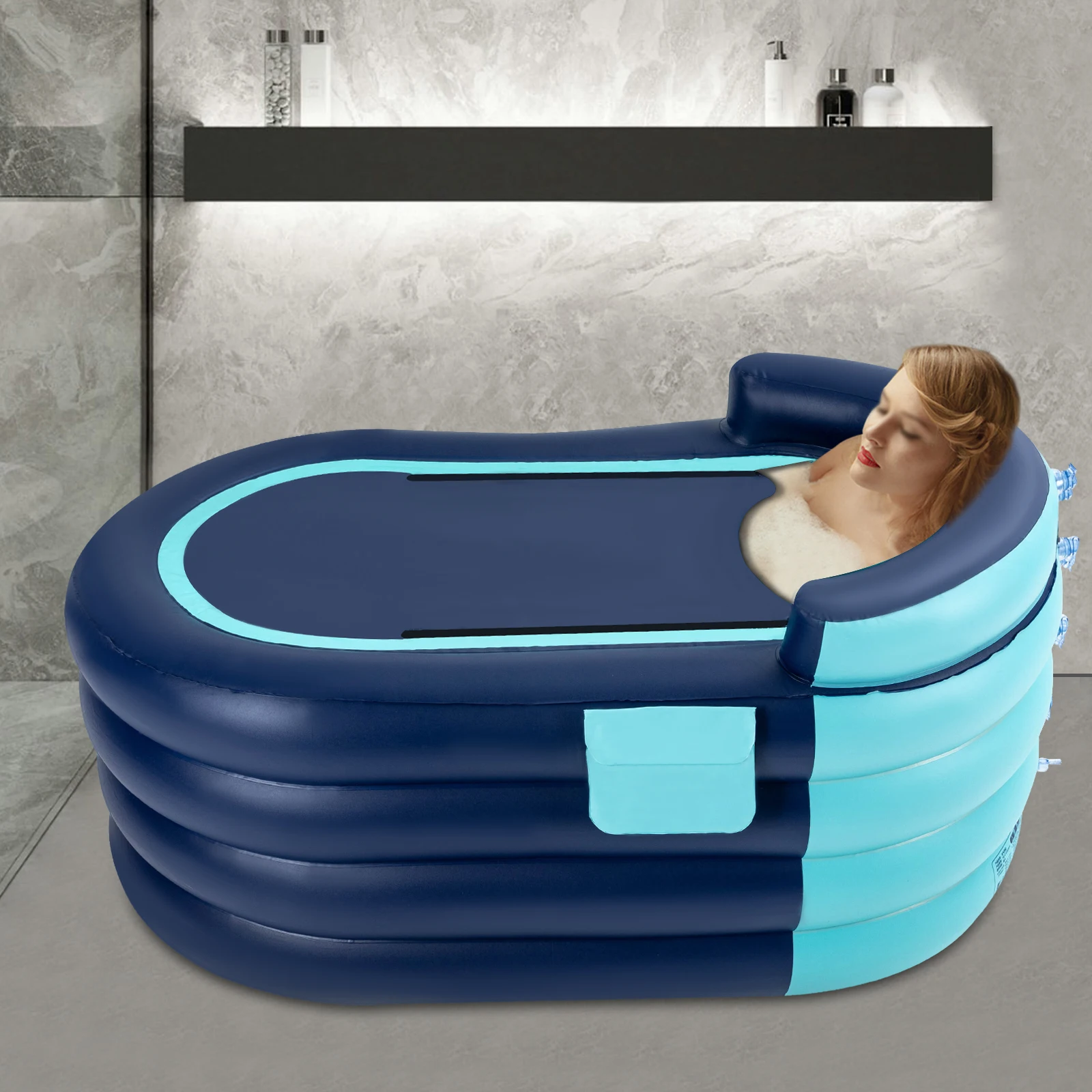 Vasca da bagno gonfiabile in PVC pieghevole portatile per bambini adulti vasca da bagno vasca da bagno piscina d'acqua 1.4M vasca da bagno gonfiabile automatica pieghevole portatile