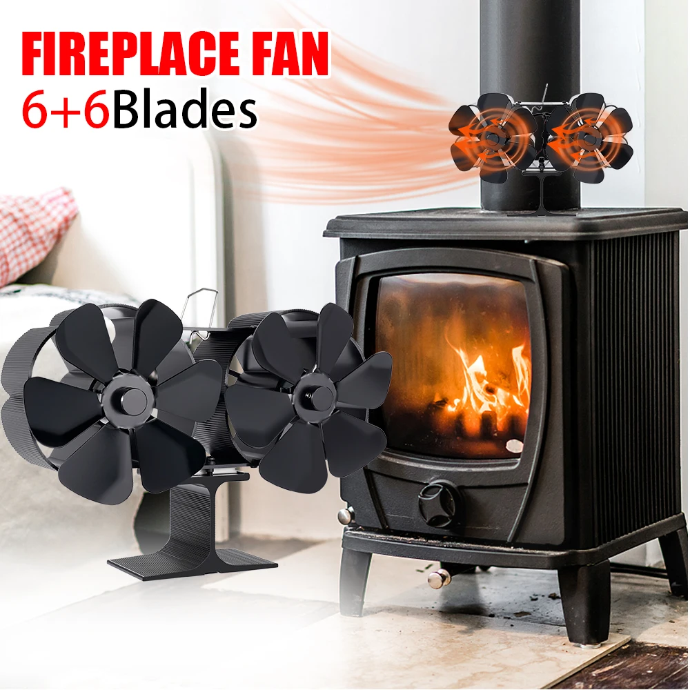 12 Blades Heat Powered Stove Fan Double Head Black Fireplace Fan Log Wood  Burner Eco Friendly Home Efficient Heat Distribution - AliExpress