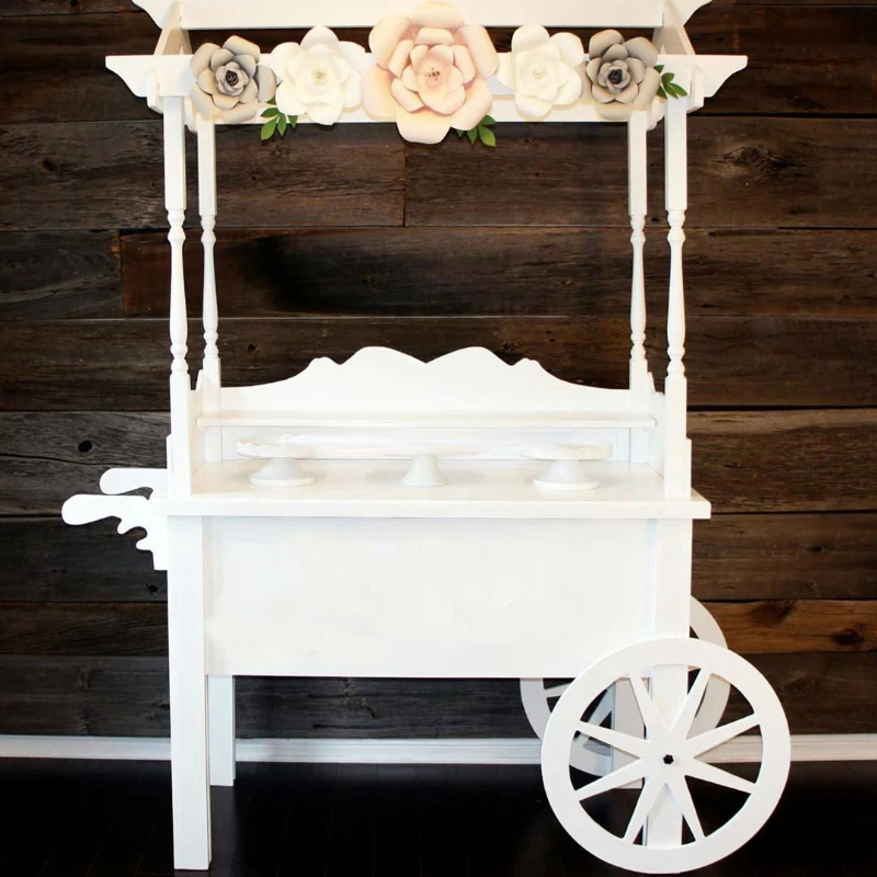 

Iangel custom sells wedding party white cotton candy wooden candy cart with wheels