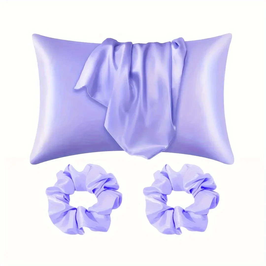4-Piece Hair Care Set: 2 Silky Pillowcases & 2 Polyester Hair Scrunchies 4