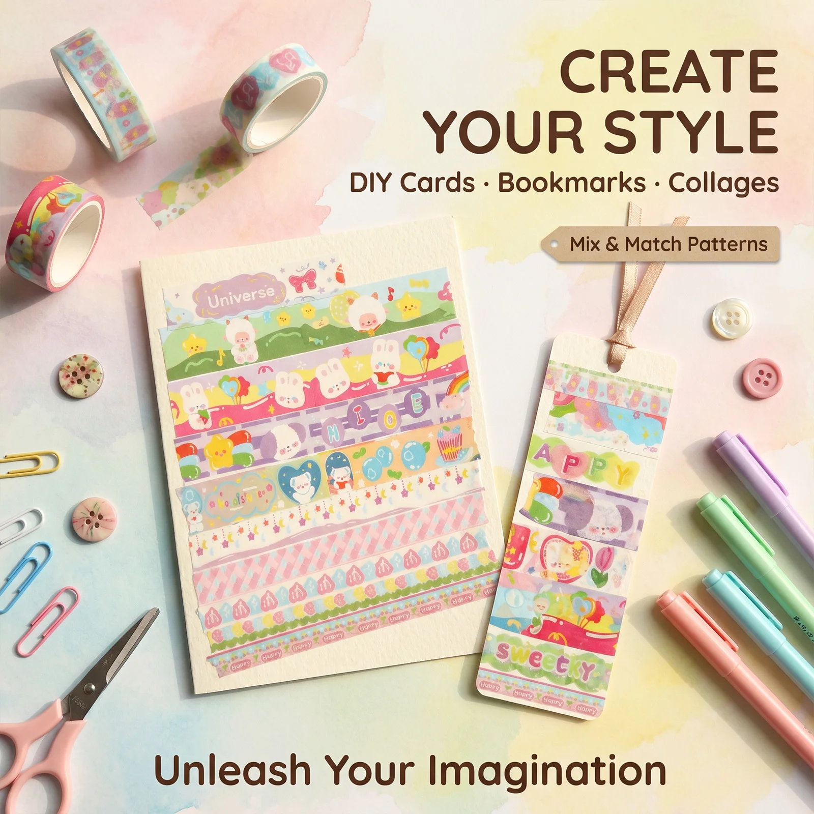 Washi 테이프 세트 종이 DIY 장식 공예 선물 장식 학생 문구 용품을위한 스크랩북 마스킹 스티커