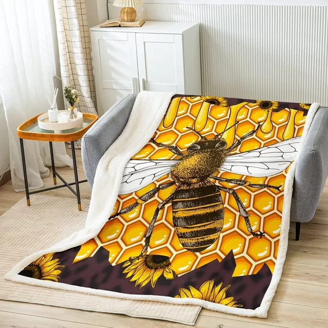 Honey Bee Bee Fleece Blanket Yellow Bee Sherpa Blanket Sunflower