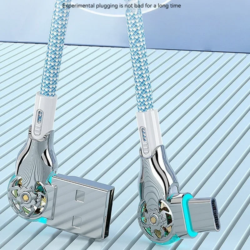 Dual Port Fast Charging Cable USB A to Type C Micro B 180 Degree Rotatable Zinc Alloy Braided Cord LED Light