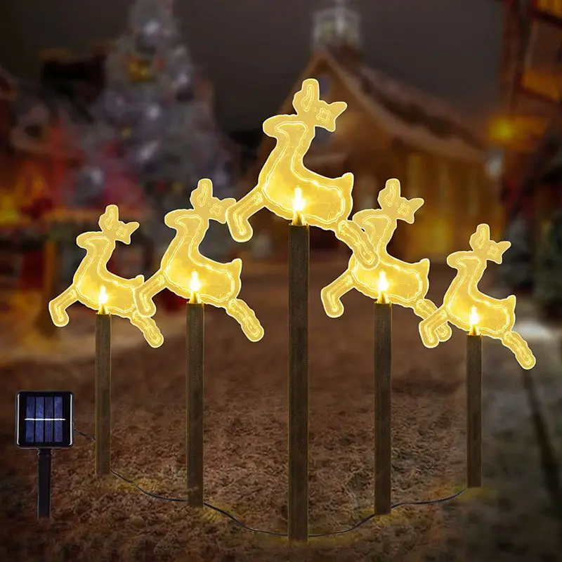 5 Pack Reindeers Solar Garden Stake Light Solar Christmas Light Outdoor