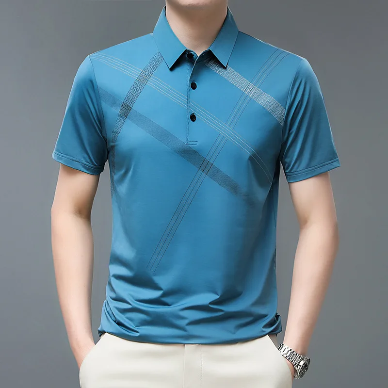 

New Short-Sleeved T-shirt Summer Menswear Top Ice Silk Quick-Drying Thin Loose Printed Men's Polo Shirt