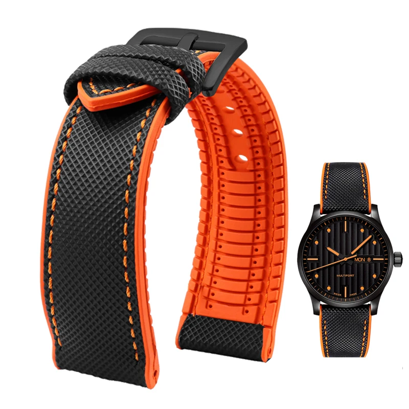 Premium Nylon-Silicone Waterproof Watch Strap for Men - 19mm, 20mm, 22mm Rubber Wrist Band Accessories