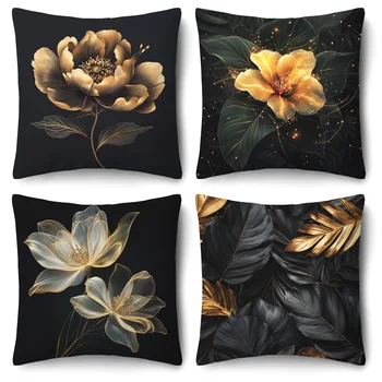 Black Gold Cushion Covers Set 1