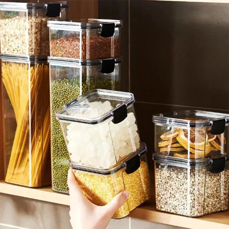 460/700/950/1300/1800ml Thick Sealed Storage Tank Transparent Square Dried Fruit Storage Box Kitchen Grain Storage Jar Container 460/700/950/1300/1800ml Thick Sealed Storage Tank Transparent Square Dried Fruit Storage Box Kitchen Grain Storage Jar Container