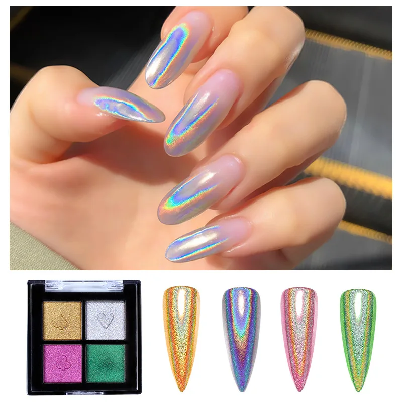 Nail Art Solid Mirror Effect Powder Chrome For Nail Art DIY With Eyeshadow Stick Chrome Nail Powder 4Color Nail Powder Palette