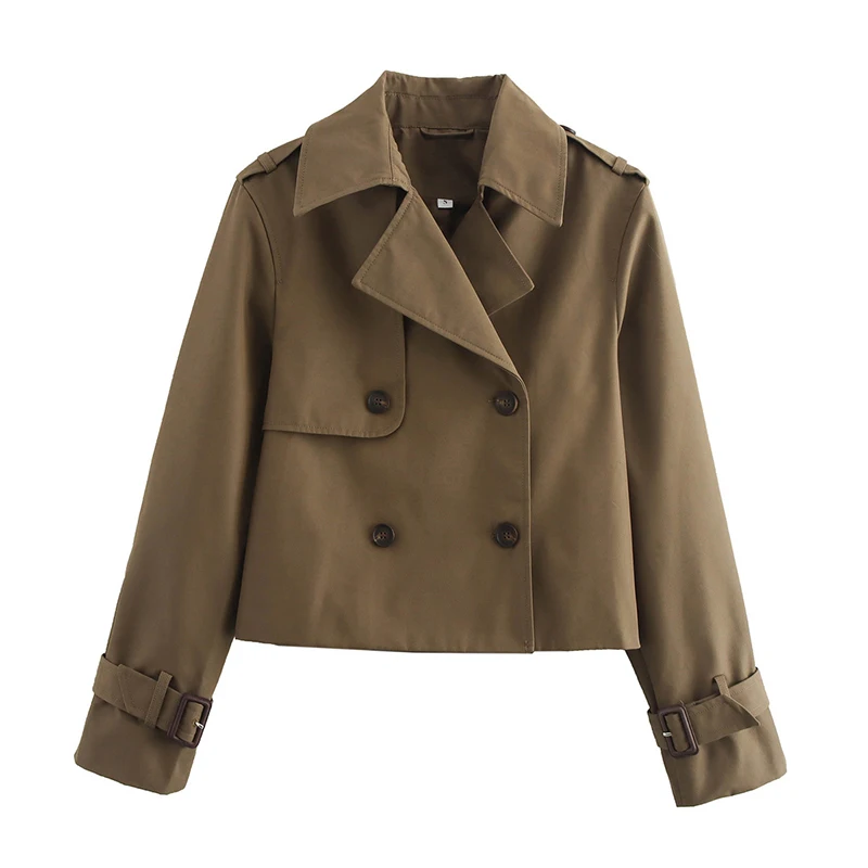 YENKYE New Autumn Women Solid Cropped Trench Coat Vintage