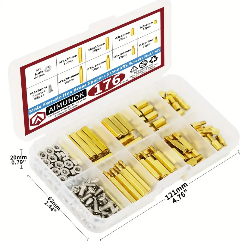 280Pcs M2.5 Male-Female Brass Spacer Standoff & Stainless Steel Screw Nut Assortment Kit