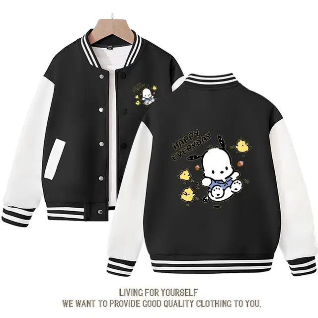 Sanrios Kawaii Anime Pochacco Cute Cartoon Spring and Autumn New Baseball Uniform Kids Tops Casual Coat Jacket