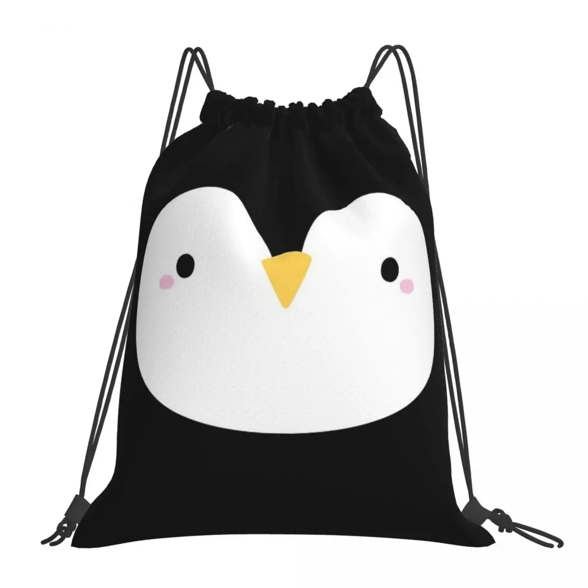 

Cute Little Penguin Face Backpacks Fashion Portable Drawstring Bags Drawstring Bundle Pocket Shoes Bag BookBag For Travel School