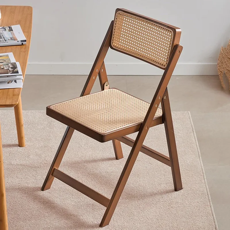 

Rattan Dining Chair Salon Folding Designer Wooden Kitchen Lounge Chair Outdoor Nordic Balcony Cadeira Gamer Hotel Furniture