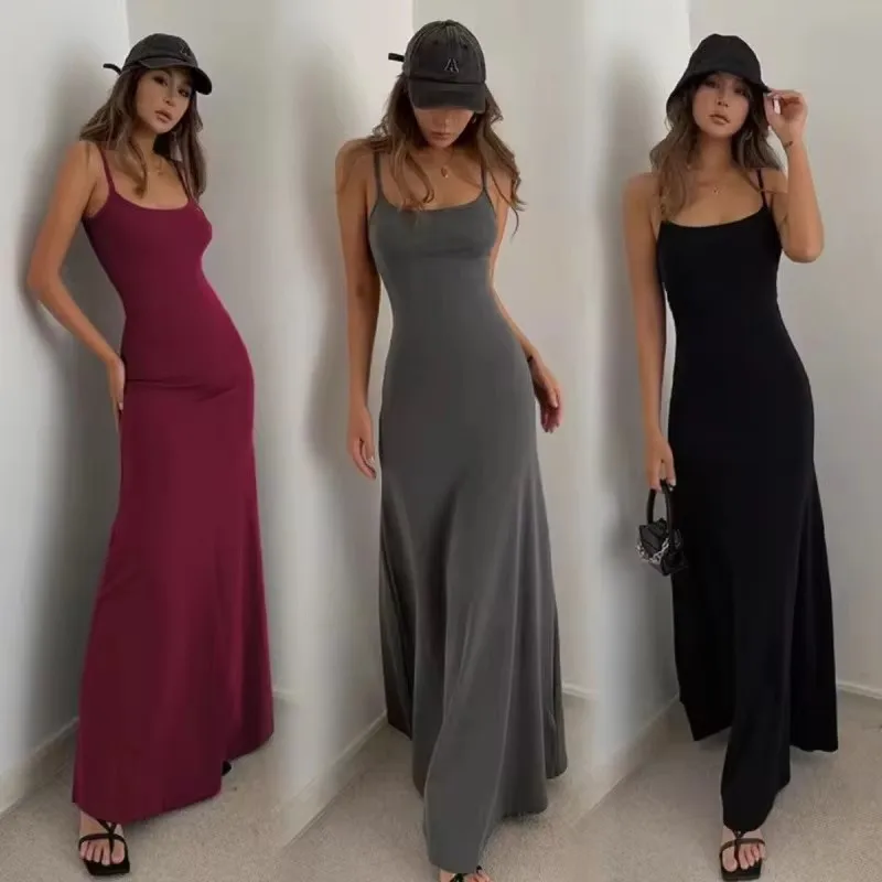 2024 Summer Women's New Fashion Simple Temperament Suspender Long Backless Slim Waisted Sexy Sweet And Spicy Casual Dresses 3