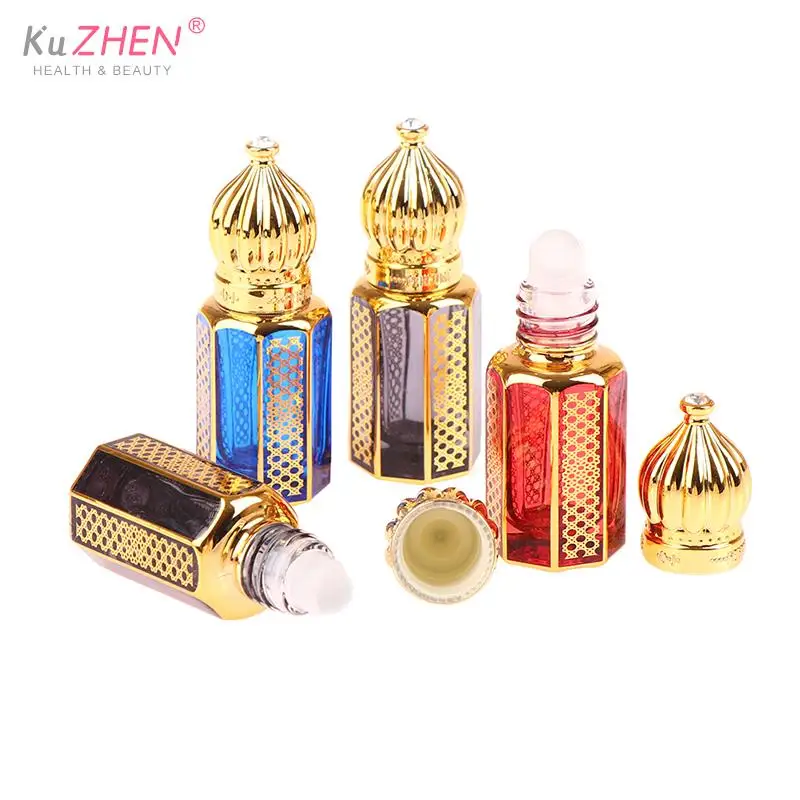 럭셔리 스타일 골든 리필 향수병, 유리 롤 온 에센셜 오일 병, 빈 화장품 샘플 테스트 용기, 6ml, 1 개