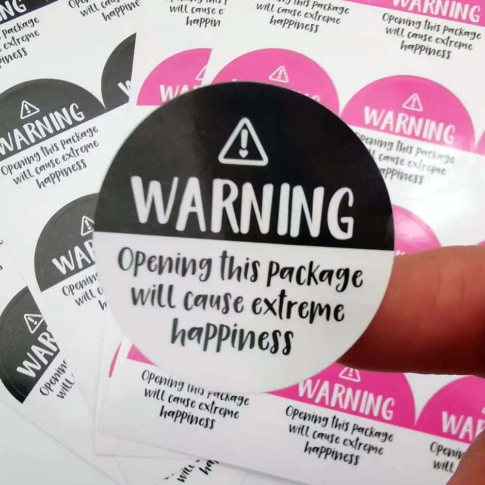 120-Piece Adorable Black and Pink 'Warning: Extreme Happiness' Thank You Stickers for Gift Wrapping and Packaging