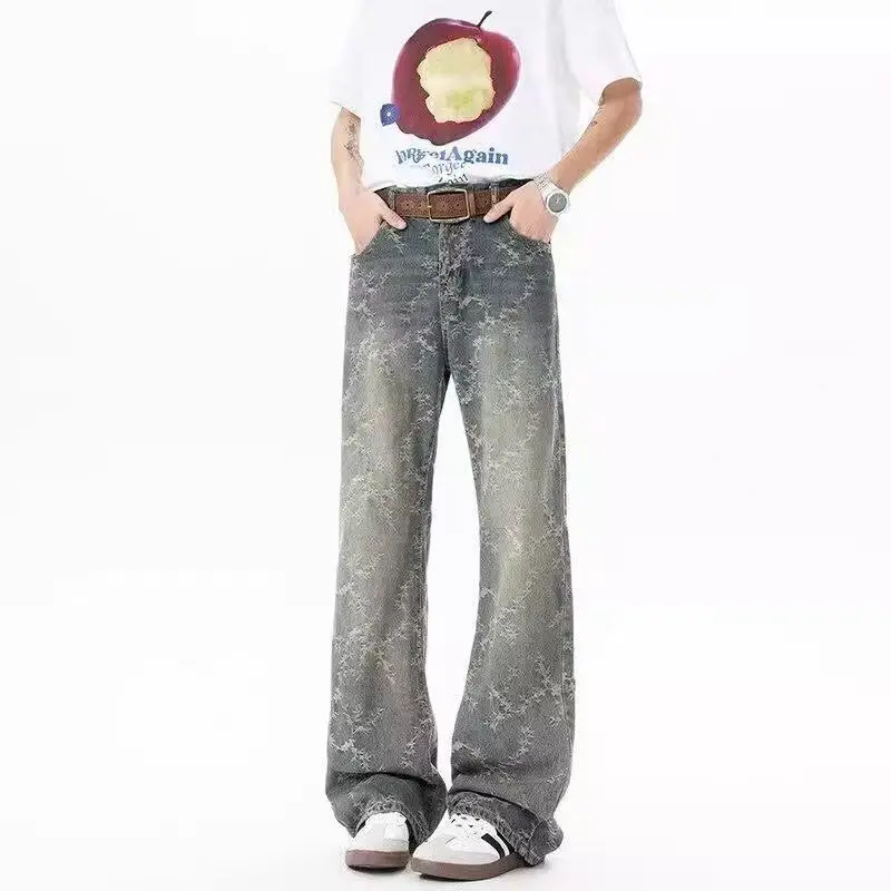 エクステンデッドバージョン ティーンエイジャー向け ロング丈ジーンズ 春秋 トレンド トーン刺繍 ストレートレッグ ワイドレッグ マイクロフレア デニムパンツ