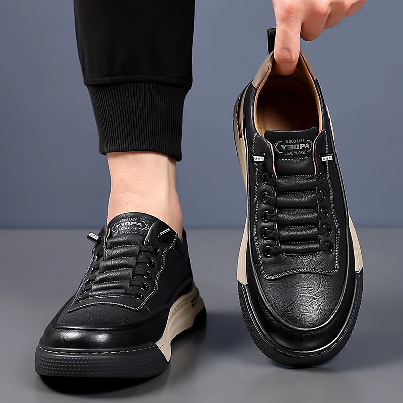 Male Flats New Mens Leather Casual Shoes Men Outdoor Non-Slip Men's Sneakers Soft-Sole Rubber Man Breathable Trendy Skate Shoes 6