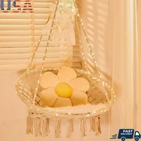 Macrame Hanging Chair with LED Lights Indoor Outdoor Swing Chair Decorative Hammock Relaxation Cradle Garden Home Patio 1