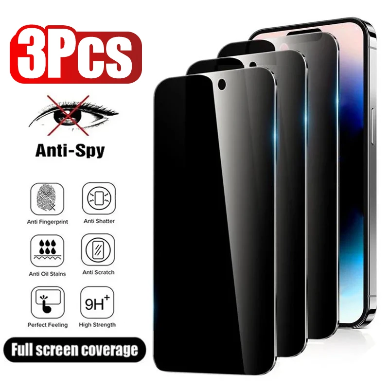 3PCS Vetro Anti-Spy per IPhone 17 16 15 14 13 12 11 Pro Max Protezione Dello Schermo Privacy per IPhone 13Mini 14Plus 14Pro Glass 15 16e