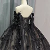 Black Sweetheart Quinceanera Dresses Ball Gown Off The Shoulder Tulle Organza Beads Crystal Cape Sleeve vestidos de quinceañera 6772 6