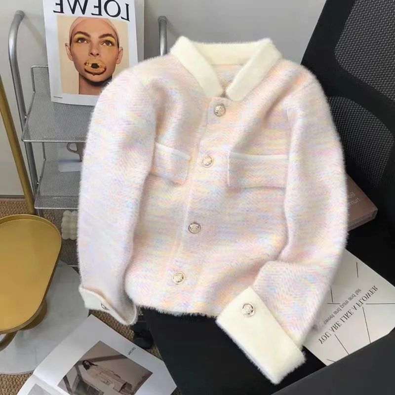 

Hsa Autumn Winter Fashion Elegant Pink Knitted Coat Long Sleeve Button Casual Women Sweaters Formal Laides Knitcoat Jacket
