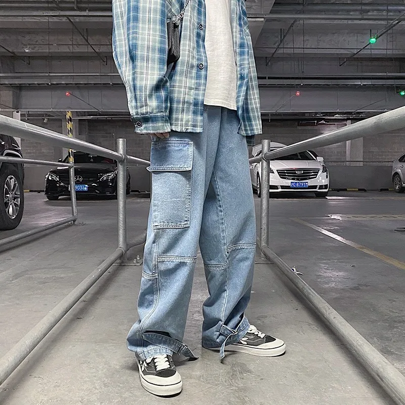 Cargo jeans Men Loose Straight Baggy Men's Jeans Mopping pants hip hop Streetwear Skateboard Neutral denim Wide Leg Denim pants men jeans,mens jeans,jeans trousers,denim trousers,cargo pants