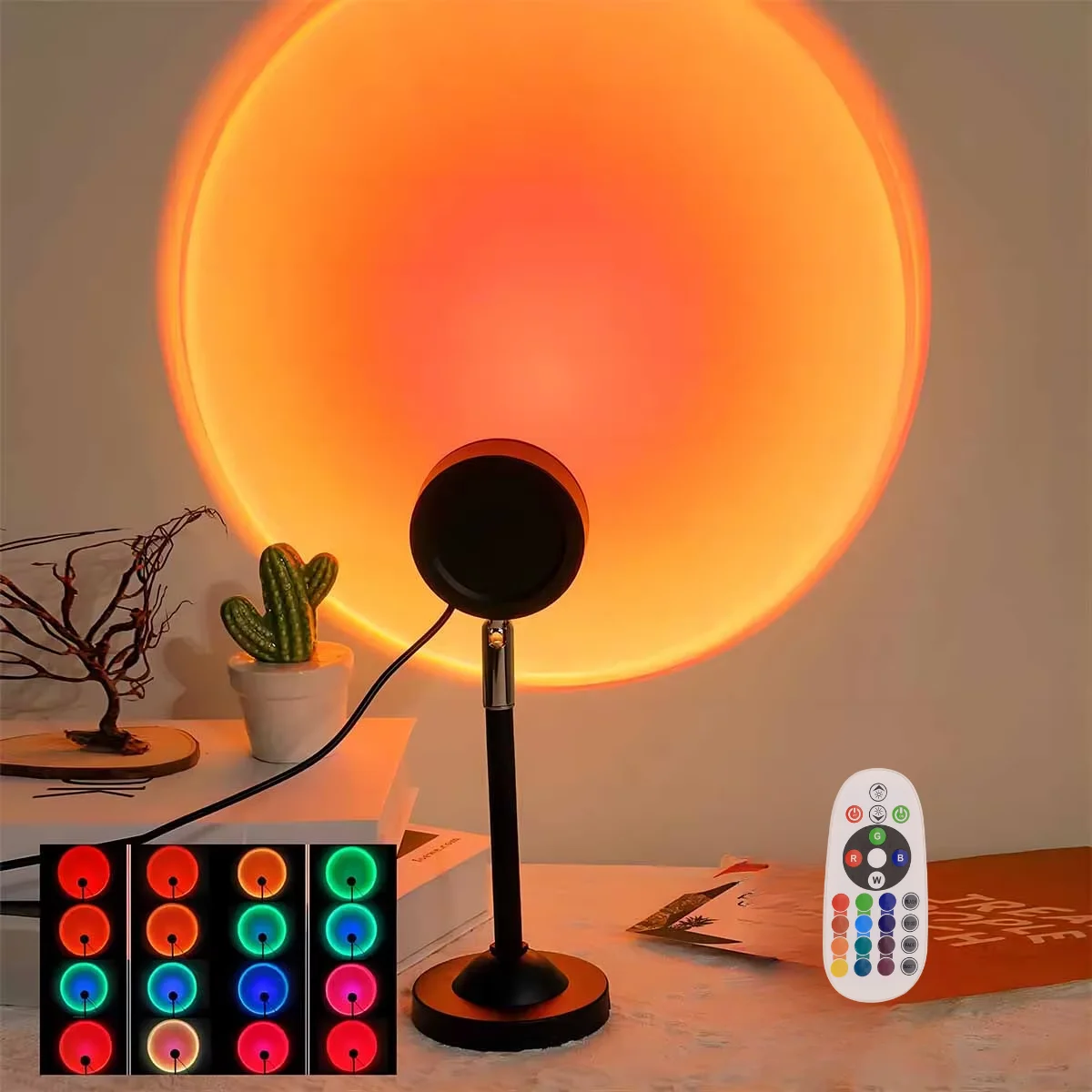 USB Sunset Projection Light, Remote Control 16 Colors, 180 ° Rotation, Suitable for Bedroom Photography Atmosphere Decoration 3
