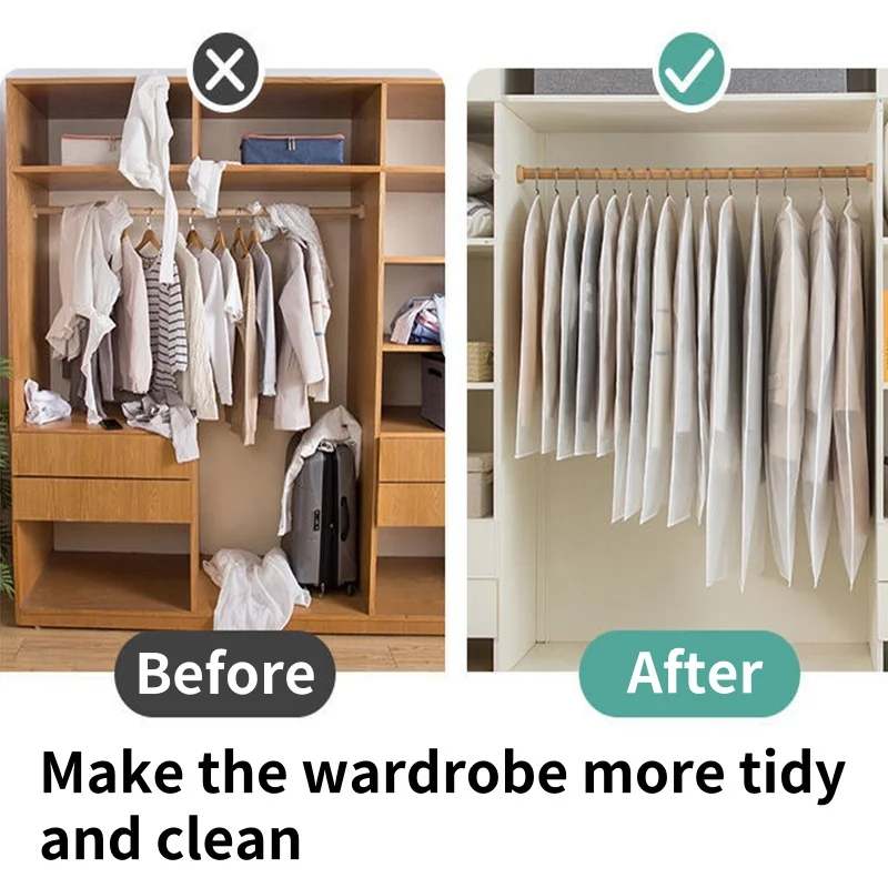 1/5/10PCS Clothes Dust Cover Transparent Thickened Washable Dust Bag Household Dust Cover Coat Suit Cover Hanging Clothes Bag 5