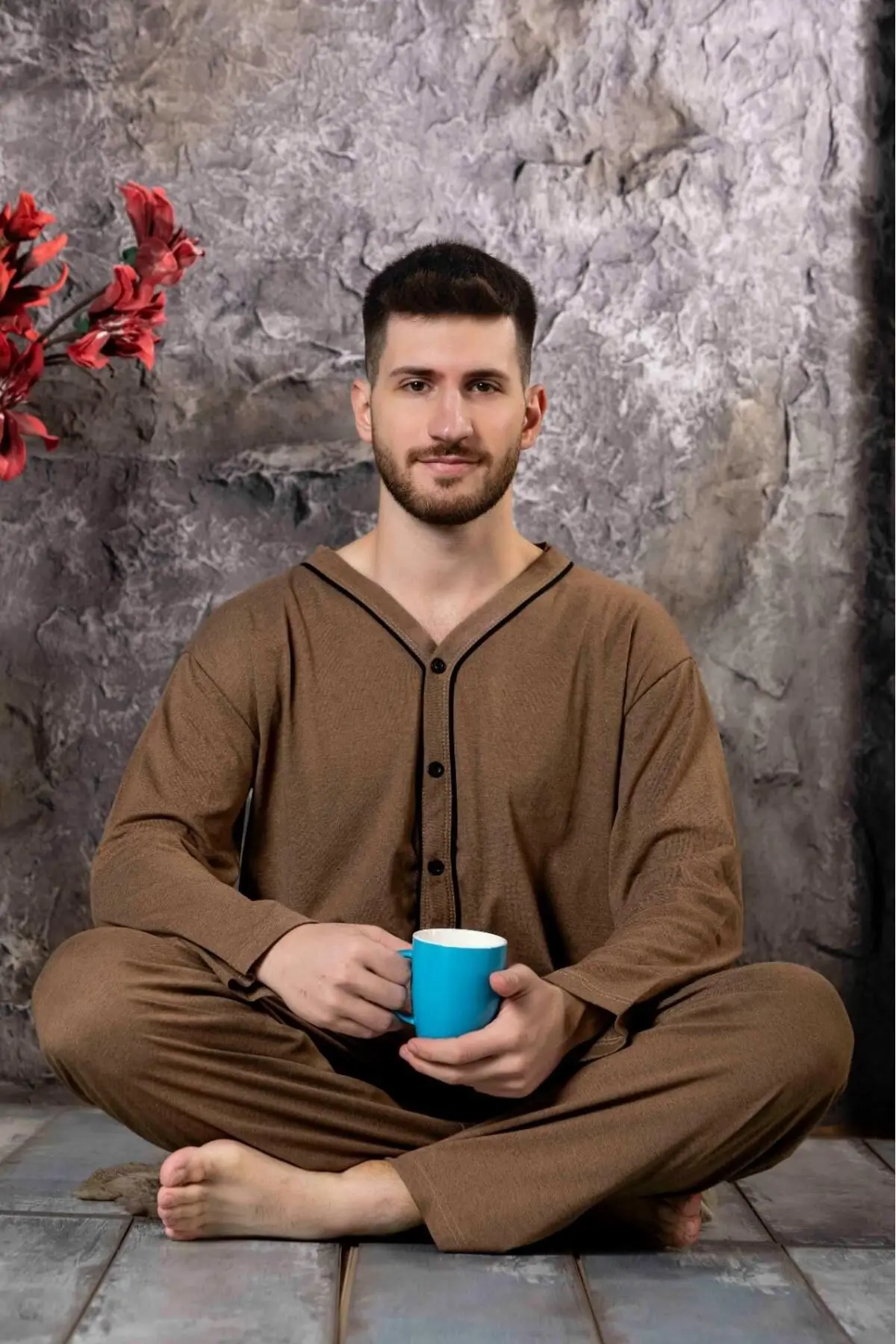 Men's Buttoned High Quality Cotton Pajama Set 16511