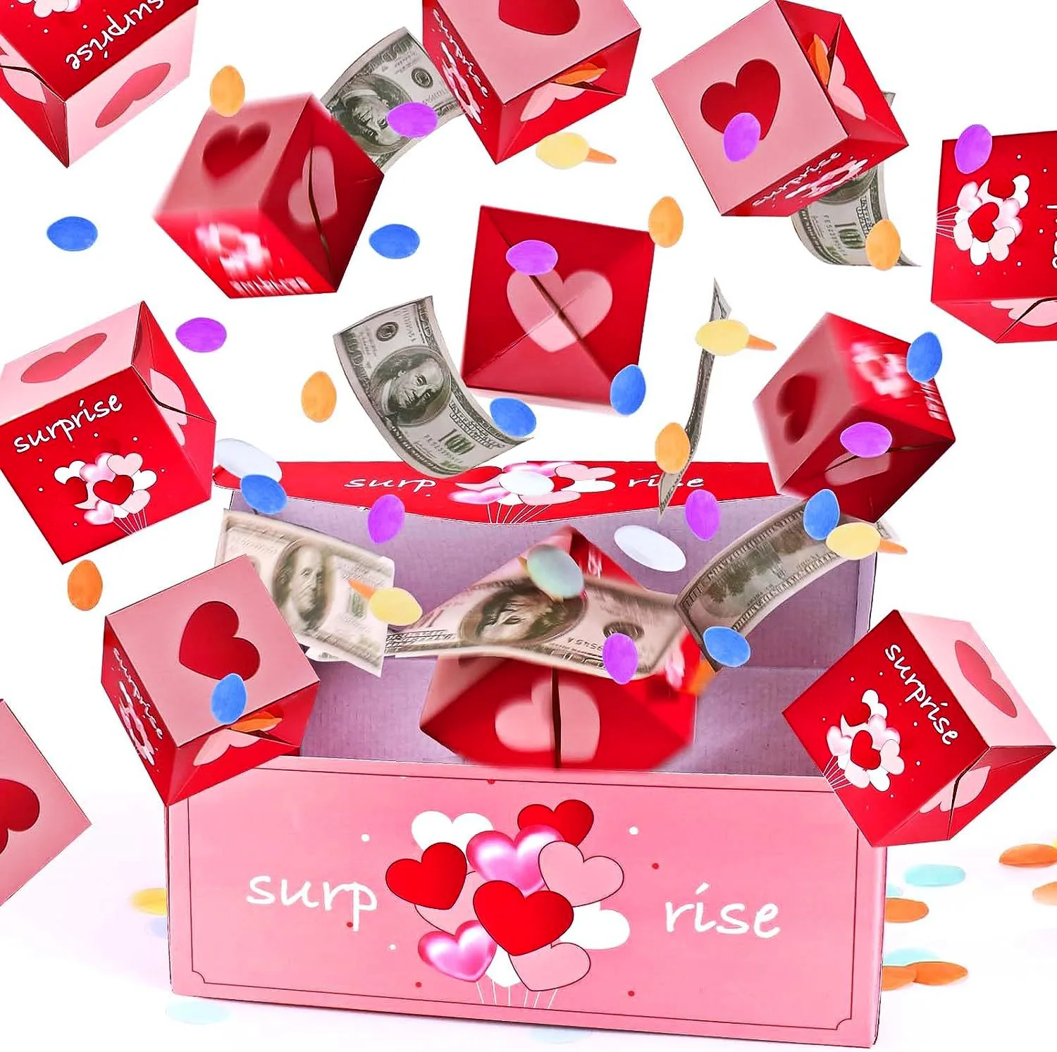1 Packung Valentinstag-Geschenkbox DIY Faltbare Papierboxen Geld-Pop-Up-Box für Geburtstag Hochzeit Überraschung Springende Boxen Explosions-Rote-Umschlagbox – Detail 4