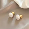 Boucles d'oreilles françaises élégantes en perles plates épissées, couleur or, pour bijoux de fête à la mode coréenne, accessoires doux pour femmes, nouvelle collection 2025