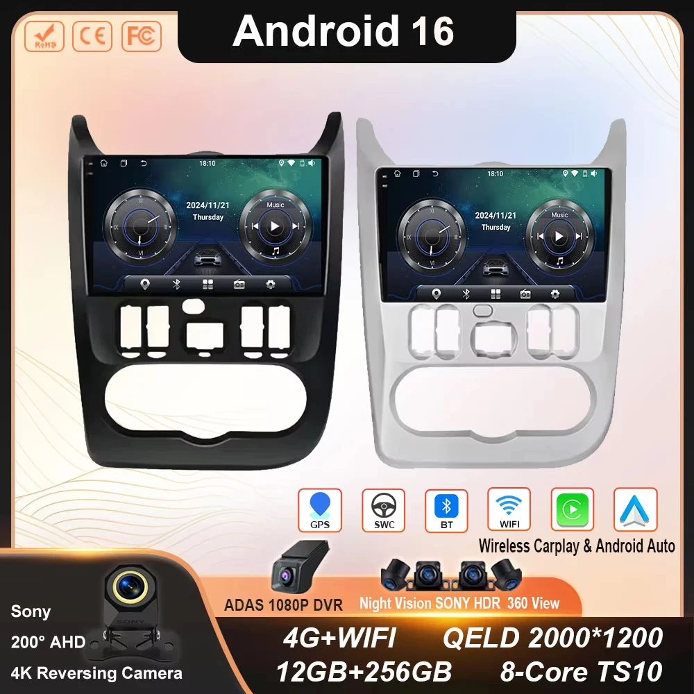 Android 16 para Renault Logan 1 Sandero 2009 2010 2011 2012 - 2015 Largus Dacia Duster Radio de coche reproductor Multimedia estéreo Carplay 1