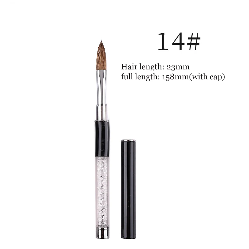 ANGNYA Pure Kolinsky Hair Acrylic Nail Art Brush Rhinestones Metal Handle Nail Art Builder Brush Carving Pen Pro Nail Salon Tool 6