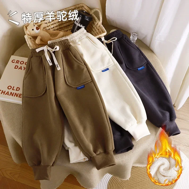 Children Plush Pants Autumn Winter Trousers Thickened Warm Casual