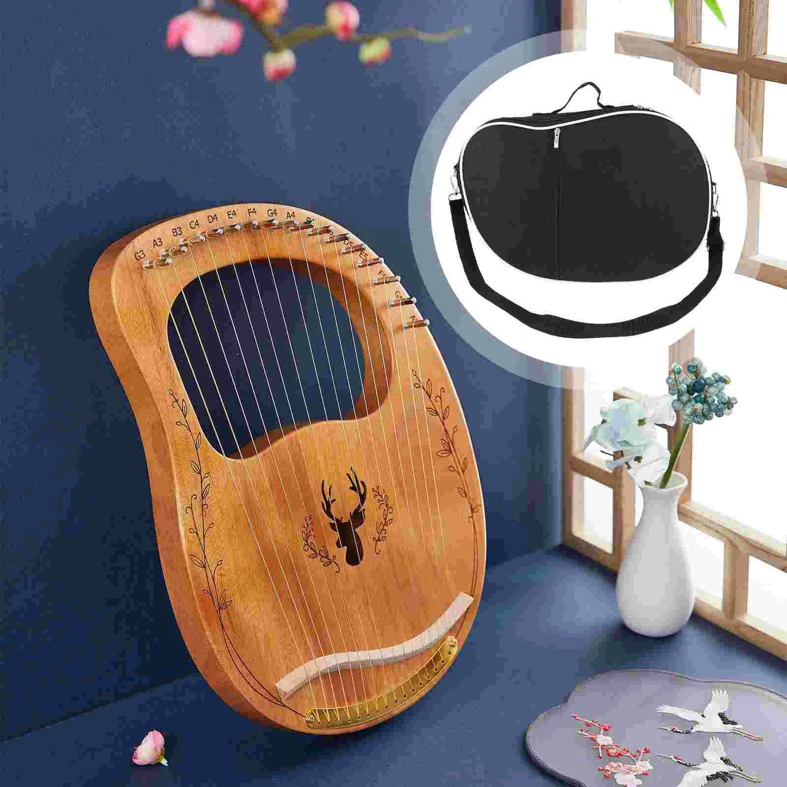 

Lyre Harp Storage Carrying Bag Case Zipper 16 19 Strings Lyre Harp Handbags Pounches with Pocket for Musical Instrument Kalimba