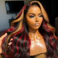1B/99J/27 Omber black hair with red blonde Highlight 5x5 Hd Lace Closure Body Wave Wig Human Hair 99J Glueless Wig Ready To Wear 1