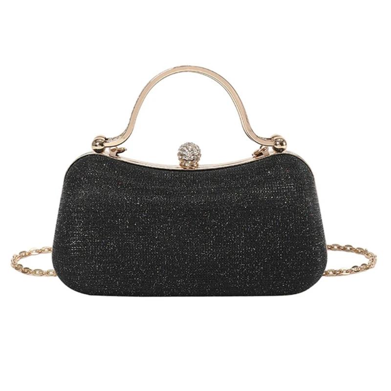 

Womens Rhinestones Crystal Clasp Evening Bag Purse with Crossbody Chain Top Handle PU Leather Small Handbag for Wedding