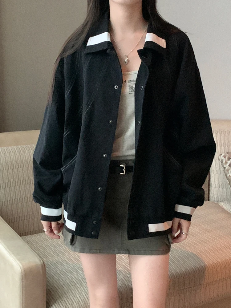 

2colors 2023 Korean Women Autumn Vintage Stand Collar Women Jacket 2023 Casual Loose Korean Women's Jackets Female (X3094
