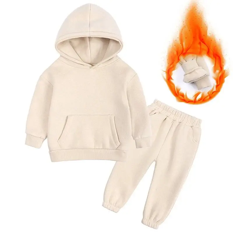 2-6 years old children's pure color family thickened hooded suit autumn and winter new long sleeve cotton leisure sports suit
