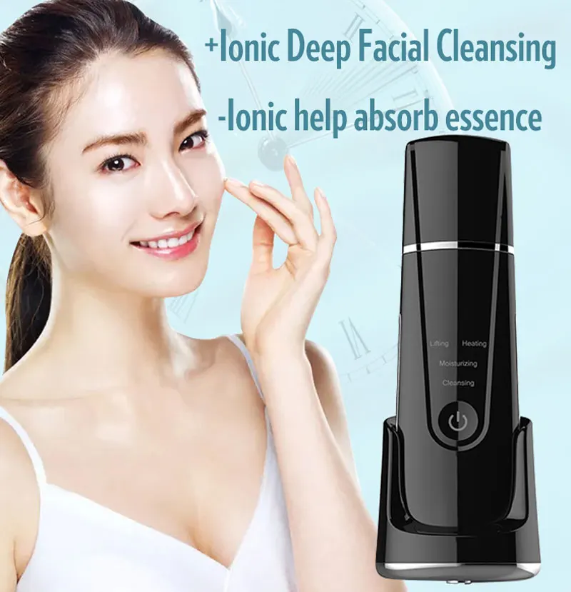 Ultrasonic Skin Scrubber Facial Cleansing Pore Deep Face Cleaner Peeling Heating EMS Lift Beauty Machine Blackhead Remover