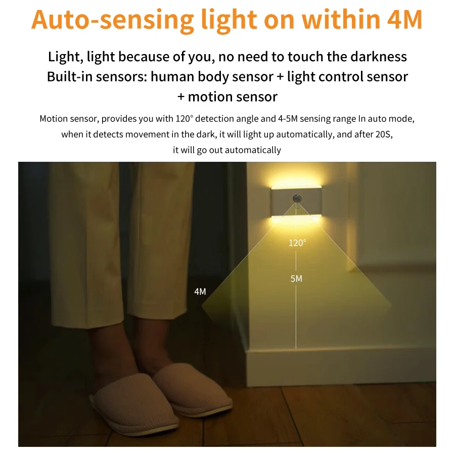 Wireless Rechargeable Wall Lamp RGB Led Night Light with Motion Sensor Human Body Detector for Kitchen Cabinet Hallway Staircase
