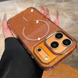 Luxury Glitter Transparent Acrylic Phone Case with Wireless Charging Capability - iPhone 17 Pro (Orange)