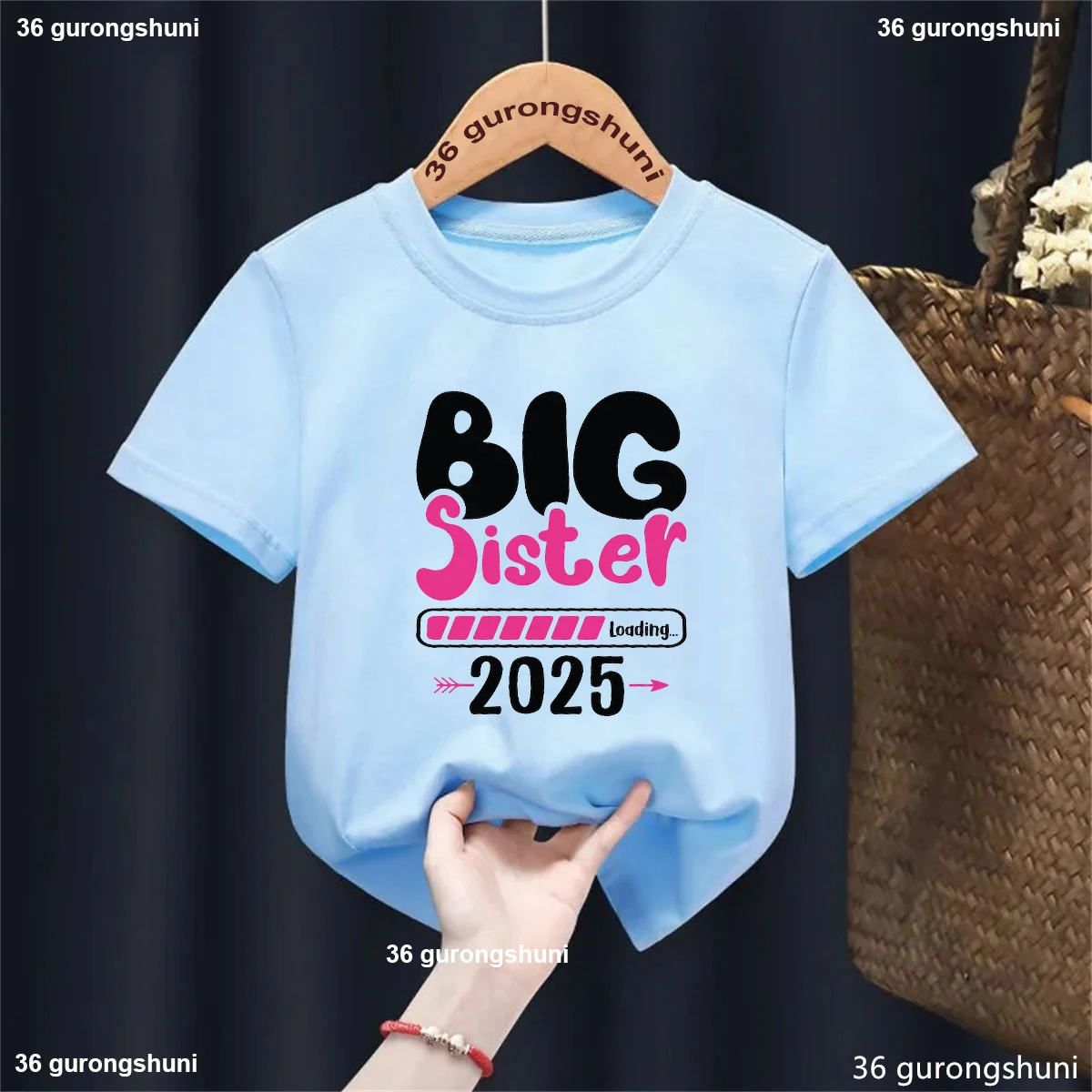Big Sister Loading 2025 Letter Printed Tshirt Girls Funny Kids Clothes Harajuku Kawaii Children'S Clothing T-Shirt Tops 3