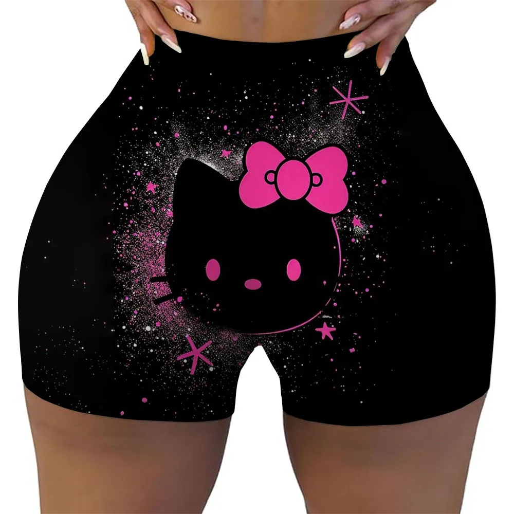 Women's sports shorts, Hello Kitty printed leggings, black gray red S-XXL quick drying casual fitness yoga 4